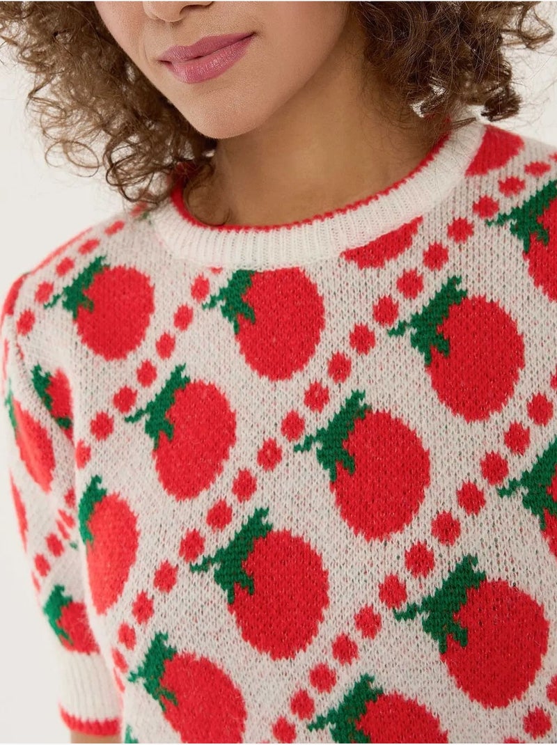 Camisola de malha de manga curta estampada Vermelho - Kiabi