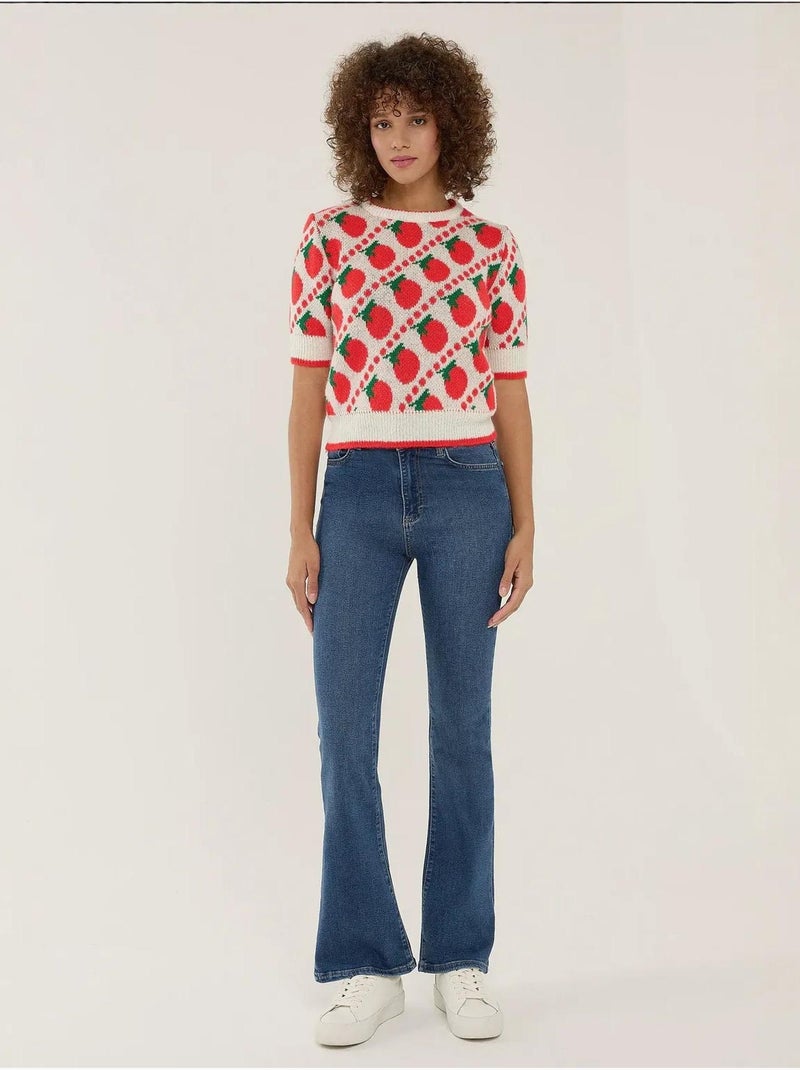 Camisola de malha de manga curta estampada Vermelho - Kiabi