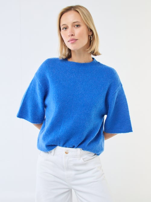 Camisola de malha de manga curta lisa em mohair - Kiabi