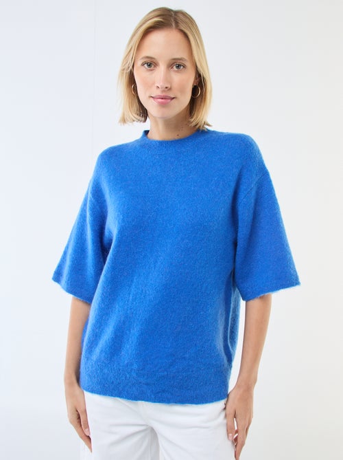 Camisola de malha de manga curta lisa em mohair - Kiabi