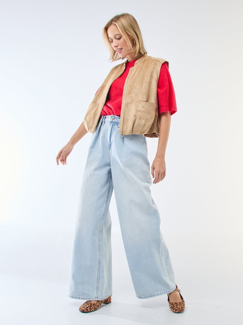 Camisola de malha de manga curta lisa em mohair Vermelho - Kiabi