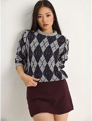 Camisola de malha de mulher com decote redondo e padrão losango lucci