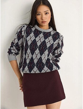 Camisola de malha de mulher com decote redondo e padrão losango lucci