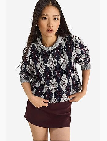 Camisola de malha de mulher com decote redondo e padrão losango lucci