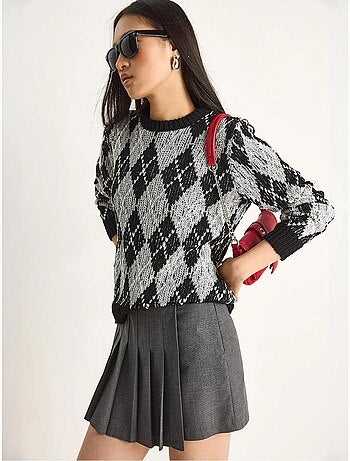 Camisola de malha de mulher com decote redondo e padrão losango lucci