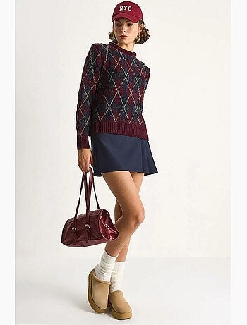 Camisola de malha de mulher com decote redondo e padrão losango lucci