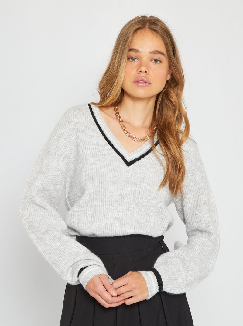 Camisola de malha de tricô CINZA - Kiabi