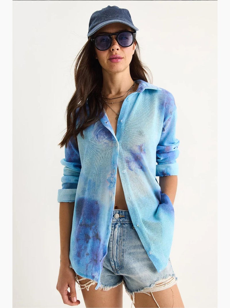 Camisola de malha de verão regular com estampado digital lucci Azul-pastel - Kiabi