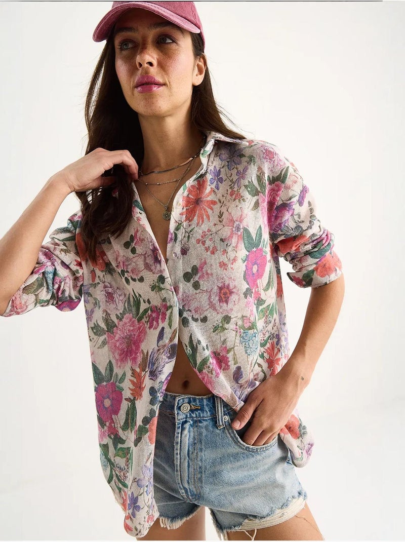 Camisola de malha de verão regular com estampado digital lucci Bege-argila - Kiabi