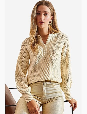 Camisola de malha entrançada com botões lucci
