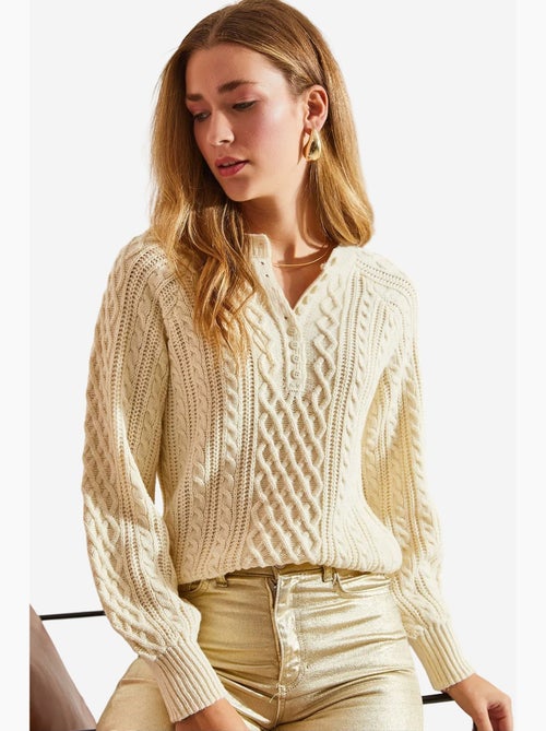Camisola de malha entrançada com botões lucci - Kiabi Camisola de malha entrançada com botões lucci - Kiabi
