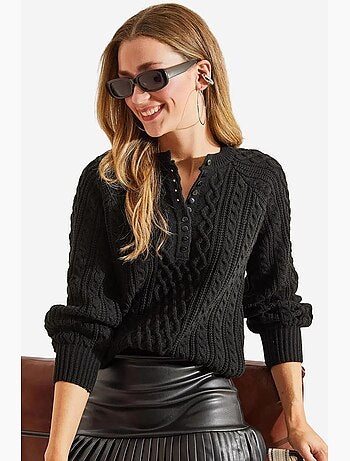 Camisola de malha entrançada com botões lucci