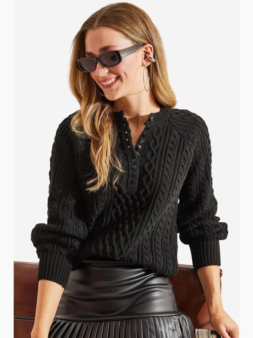 Camisola de malha entrançada com botões lucci - Kiabi