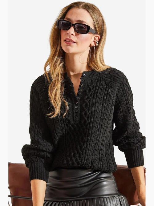 Camisola de malha entrançada com botões lucci - Kiabi