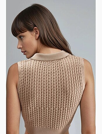 Camisola de malha entrançada com decote em v my fashion
