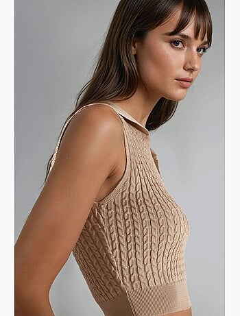 Camisola de malha entrançada com decote em v my fashion