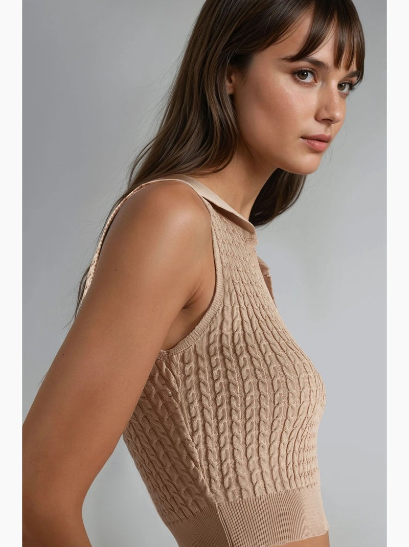 Camisola de malha entrançada com decote em v my fashion Camelo - Kiabi