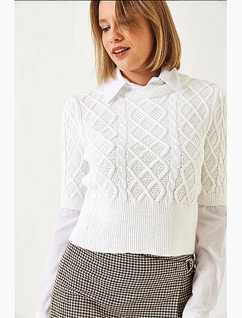 Camisola de malha entrançada com detalhes de camisa lucci