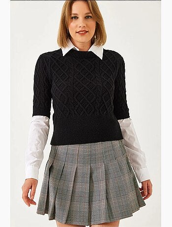 Camisola de malha entrançada com detalhes de camisa lucci