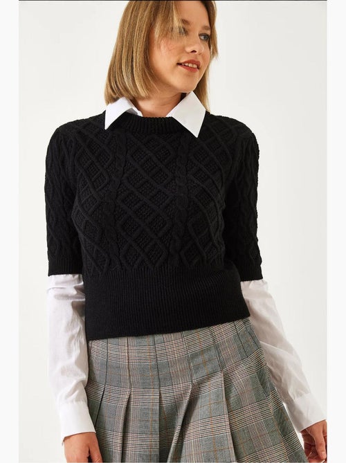 Camisola de malha entrançada com detalhes de camisa lucci - Kiabi Camisola de malha entrançada com detalhes de camisa lucci - Kiabi