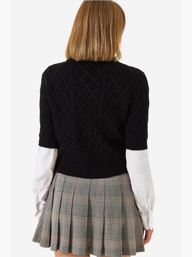 Camisola de malha entrançada com detalhes de camisa lucci Preto - Kiabi