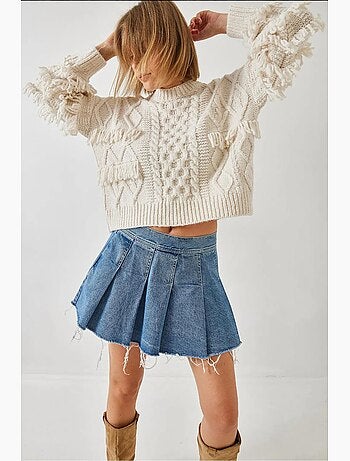 Camisola de malha entrançada com franjas lucci