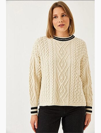 Camisola de malha entrançada com gola listrada lucci