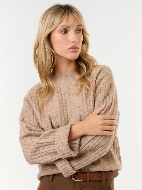 Camisola de malha entrançada com gola redonda - Kiabi