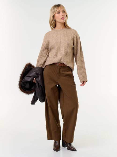 Camisola de malha entrançada com gola redonda - Kiabi