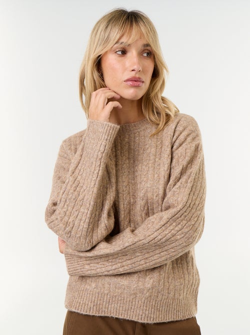 Camisola de malha entrançada com gola redonda - Kiabi