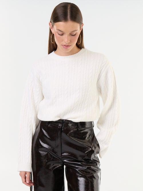 Camisola de malha entrançada com gola redonda - Kiabi