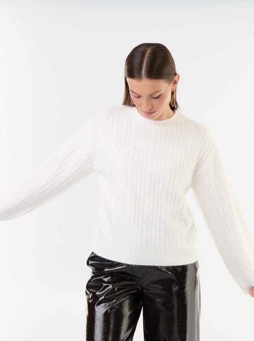 Camisola de malha entrançada com gola redonda - Kiabi