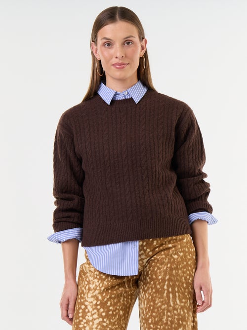 Camisola de malha entrançada com gola redonda - Kiabi