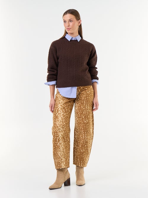Camisola de malha entrançada com gola redonda - Kiabi