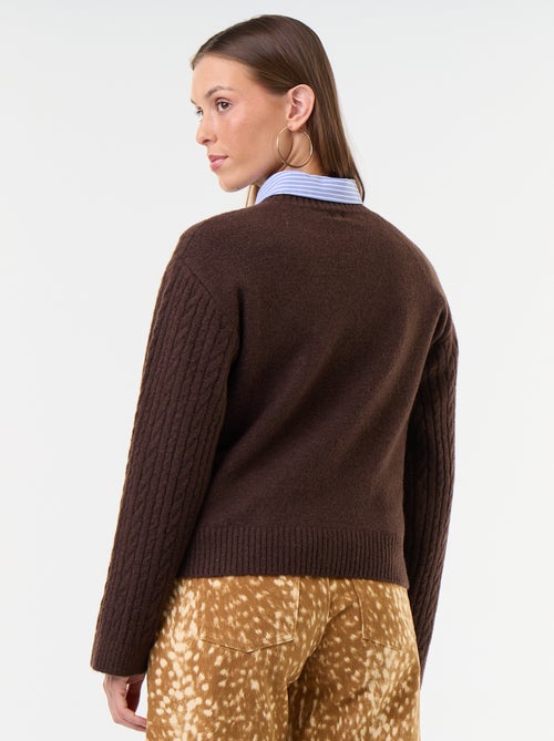 Camisola de malha entrançada com gola redonda - Kiabi