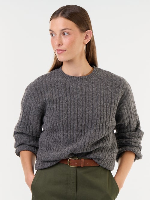 Camisola de malha entrançada com gola redonda - Kiabi