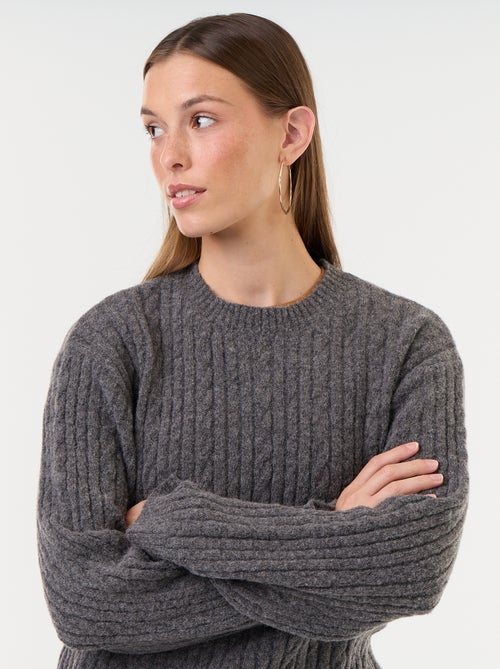 Camisola de malha entrançada com gola redonda - Kiabi