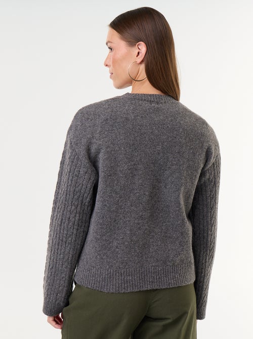 Camisola de malha entrançada com gola redonda - Kiabi