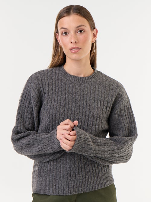 Camisola de malha entrançada com gola redonda - Kiabi
