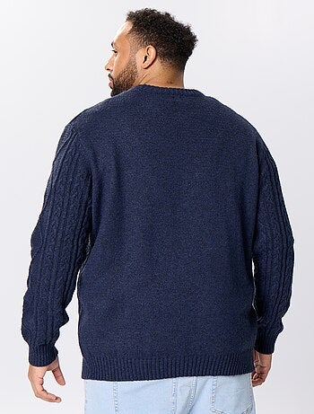 Camisola de malha entrançada de gola redonda