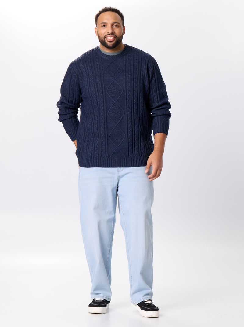 Camisola de malha entrançada de gola redonda Azul - Kiabi