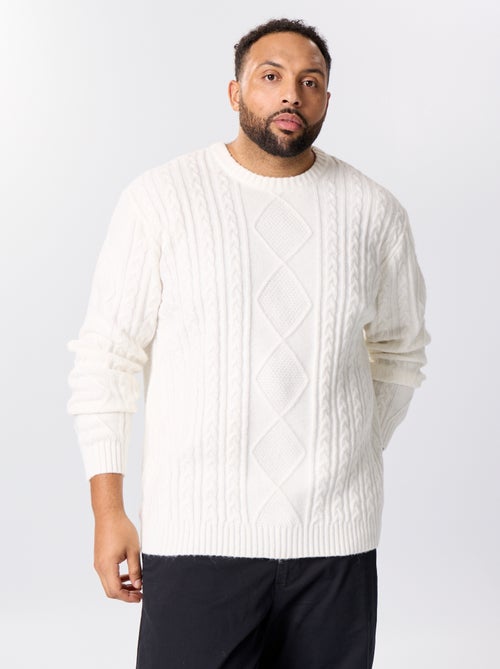 Camisola de malha entrançada de gola redonda - Kiabi