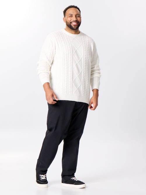Camisola de malha entrançada de gola redonda - Kiabi