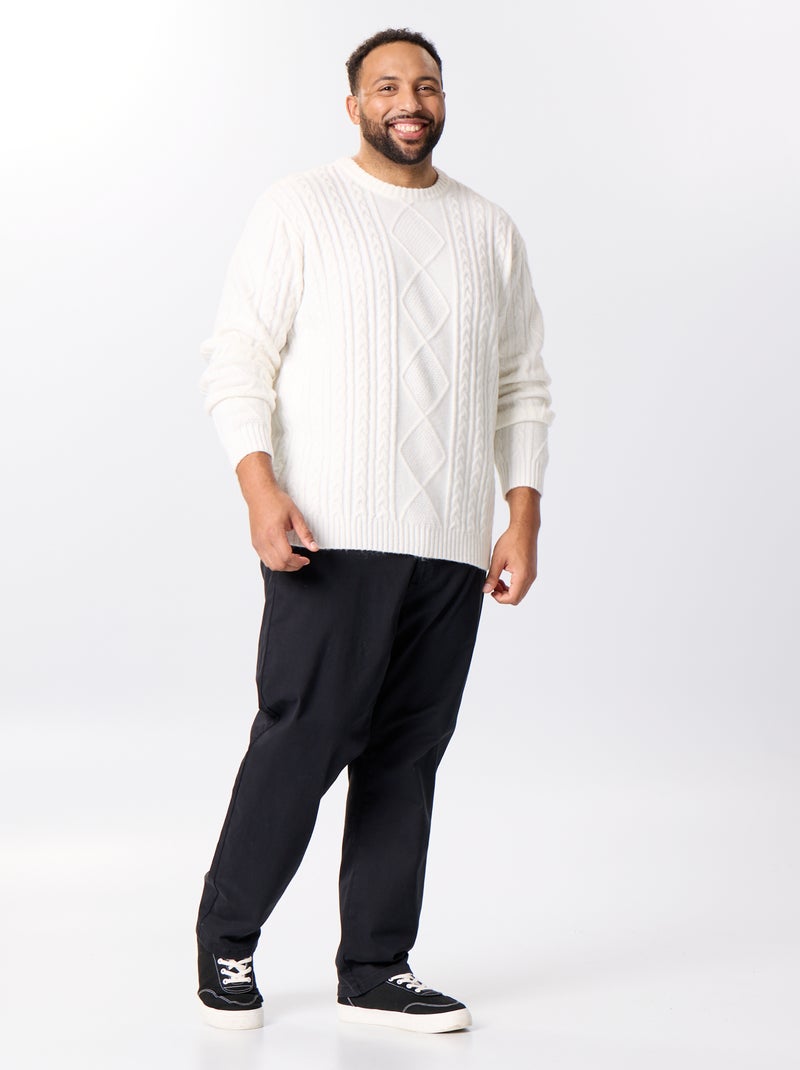 Camisola de malha entrançada de gola redonda Branco - Kiabi