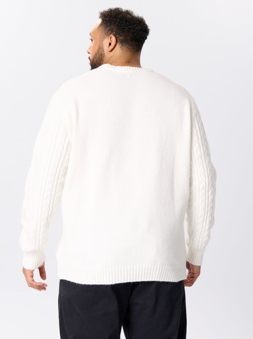 Camisola de malha entrançada de gola redonda - Kiabi