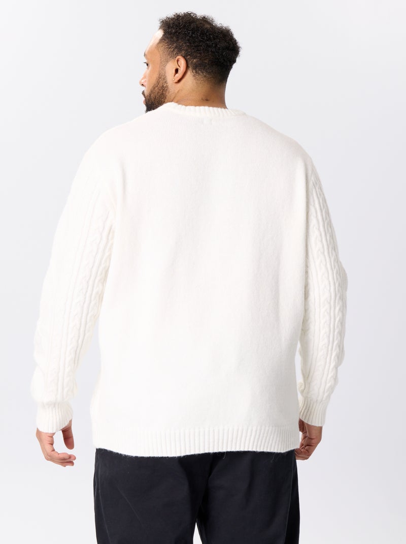 Camisola de malha entrançada de gola redonda Branco - Kiabi
