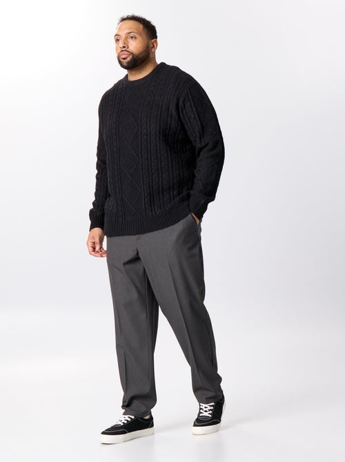 Camisola de malha entrançada de gola redonda - Kiabi
