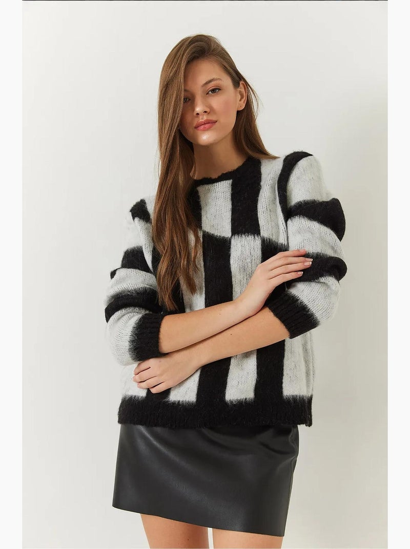 Camisola de malha escovada lucci Preto Branco - Kiabi