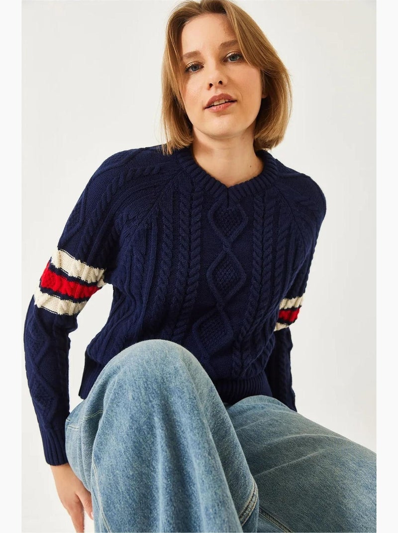Camisola de malha estampada com decote em v lucci Azul-marinho - Kiabi