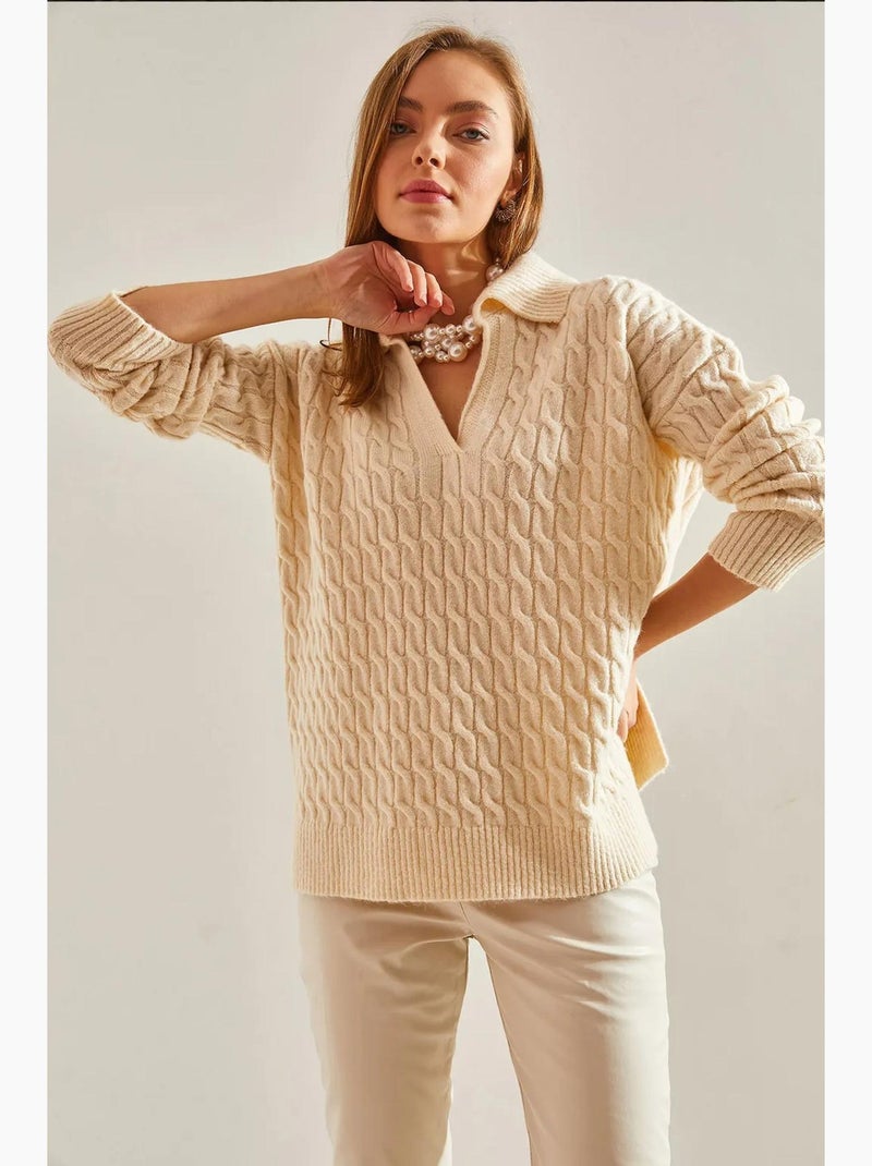 Camisola de malha estampada com decote em v lucci Bege-argila - Kiabi